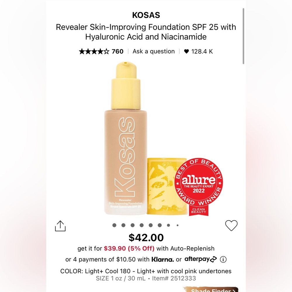 KOSAS Revealer Skin-Improving Foundation SPF 25